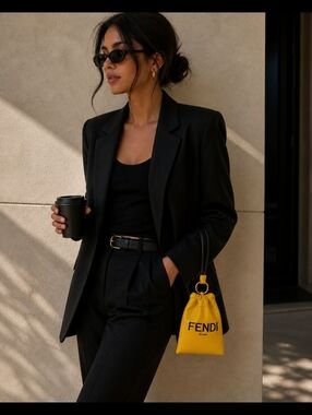 Fendi Yellow Drawstring Mini Pouch
